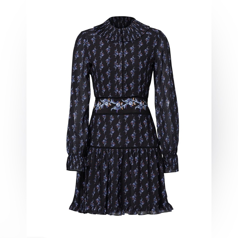 Raoul Paisley Shaza Dress 6 Dark Floral Mini Dress Pleated Collar Wedding Guest